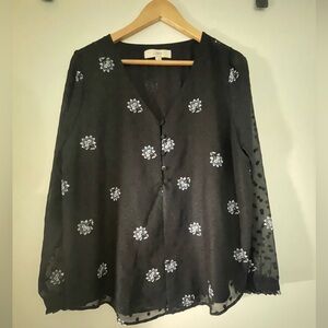 Black floral sheer blouse